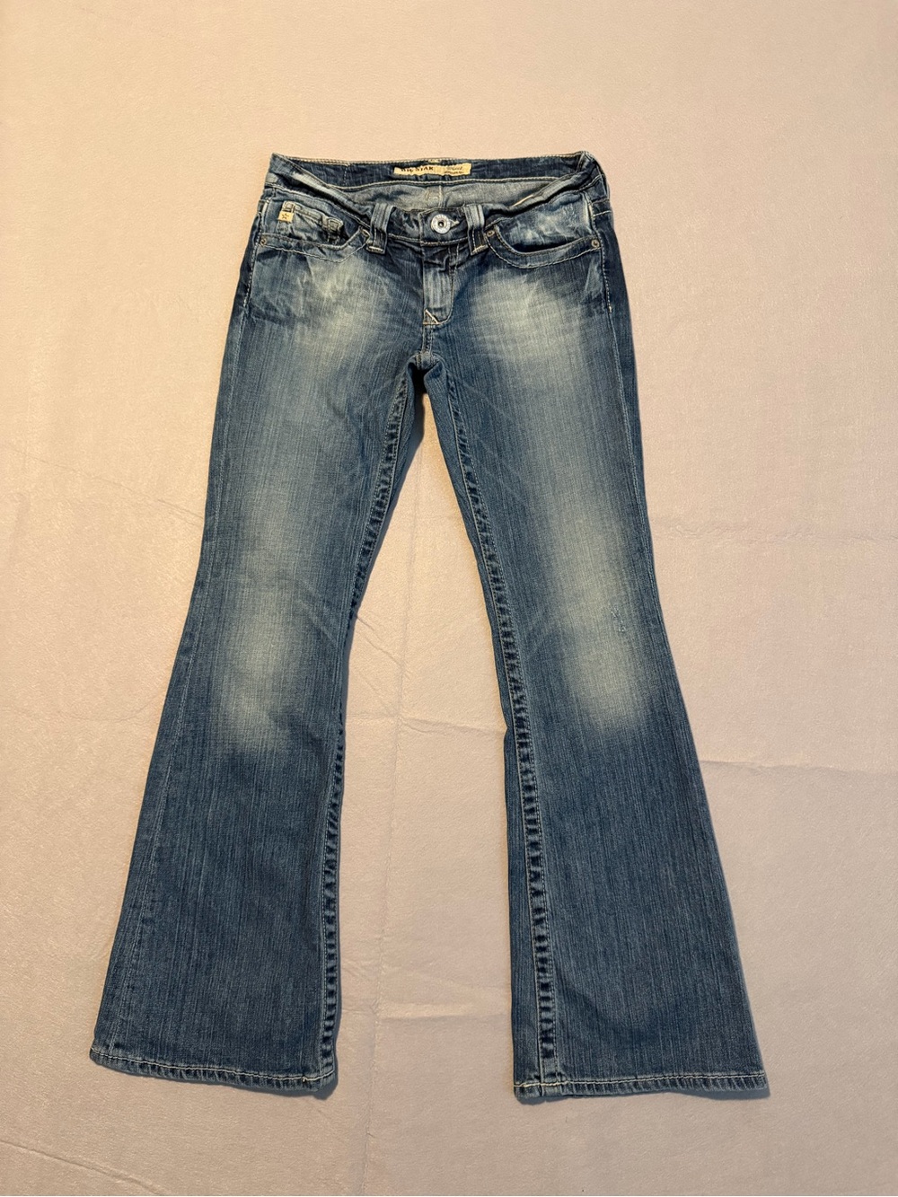 Vintage Big Star Sweet Ultra Low Rise Medium Wash Distressed Bootcut Jeans Y2K